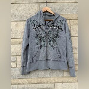 Harley Davidson Jacket Women XL Wing Biker Graphic Reversible Rhinestone Y2K